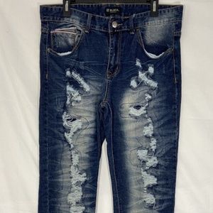 CJ Black Premium Mens Distressed Slim Flex Mid Rise Jeans Dark Blue 34 X 34